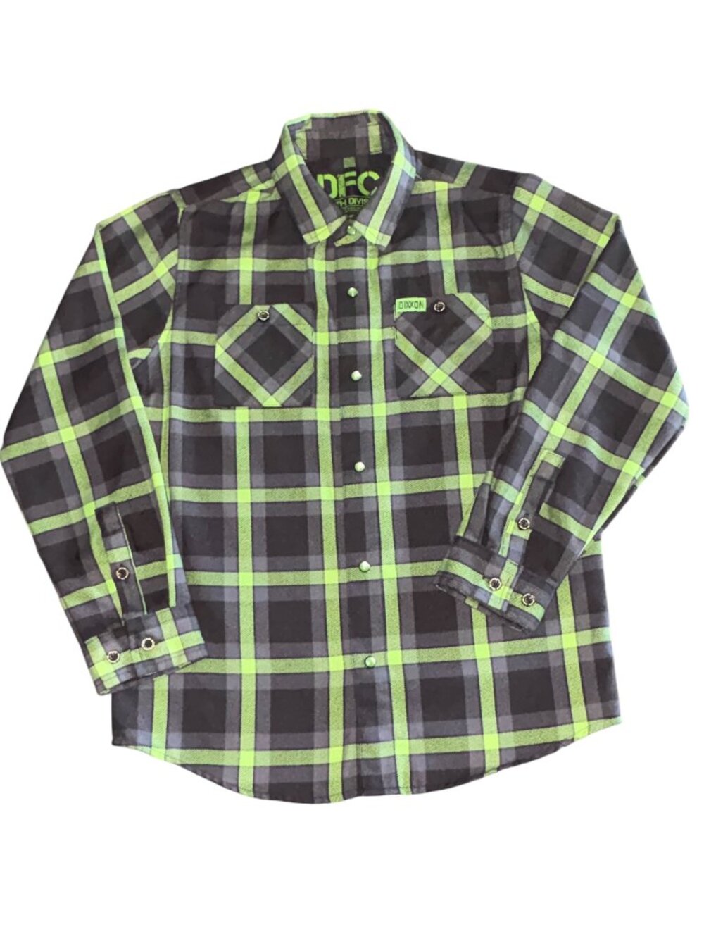 Dixxon Flannel Co DFC Youth Division D-Tech Gray Green Snap Up Shirt Boys Medium